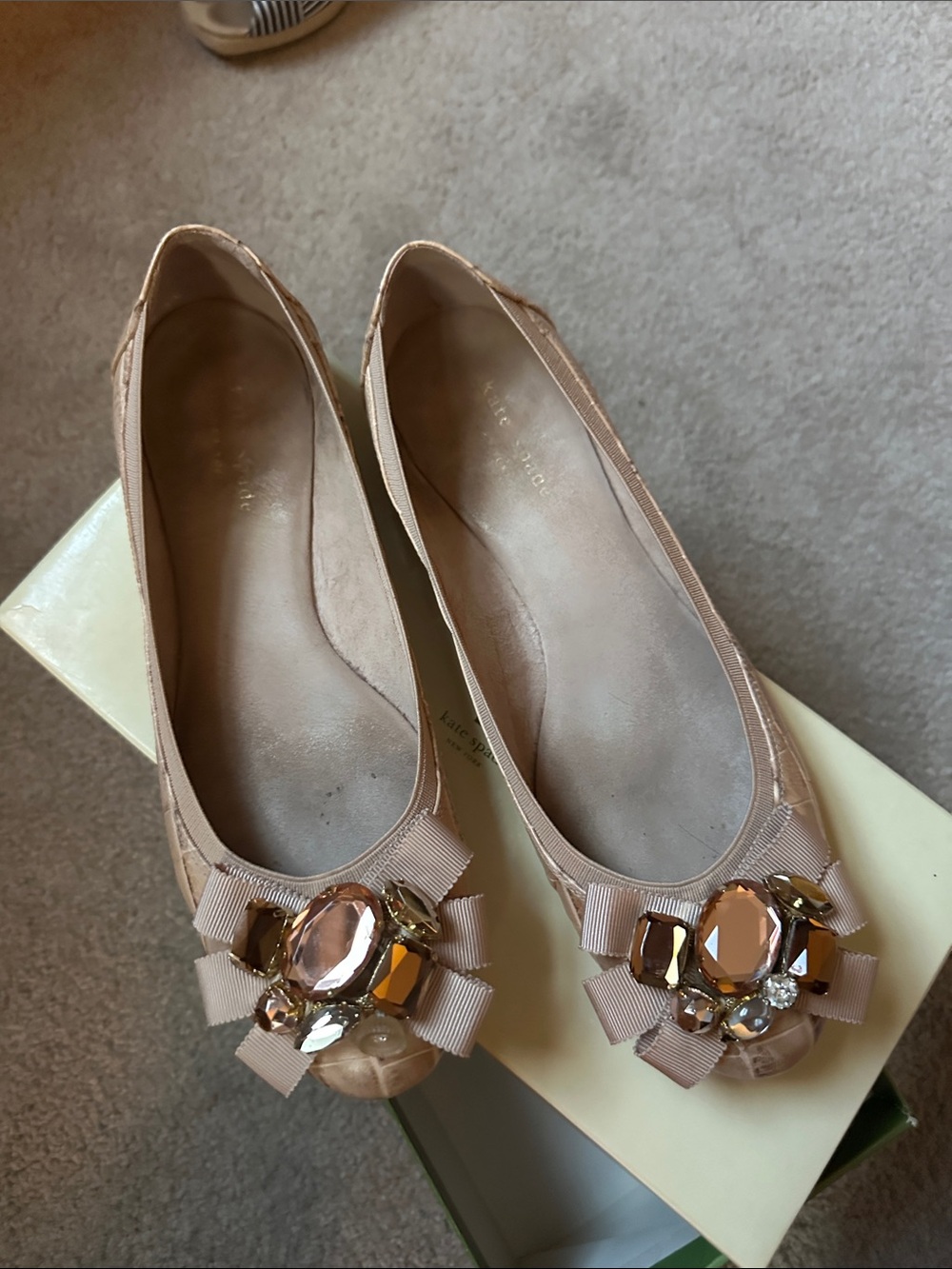 Kate Spade Blush Crystal Bow Ballet Flats 8